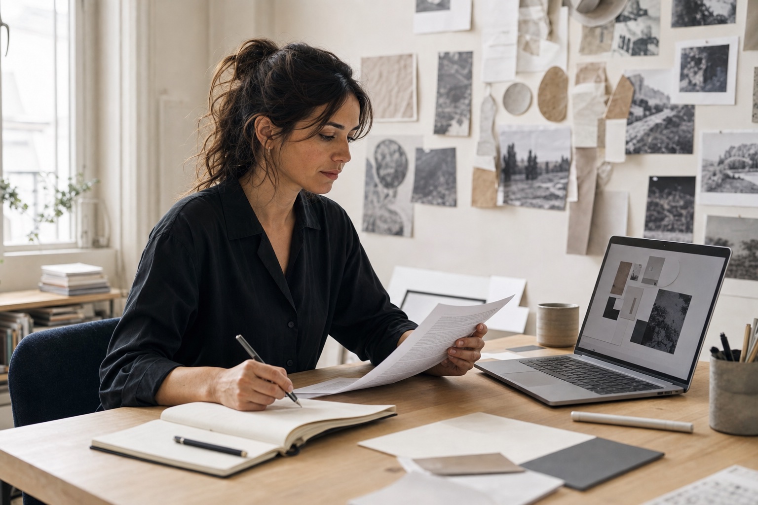 Anna relit une transcription avant de commencer son exploration visuelle