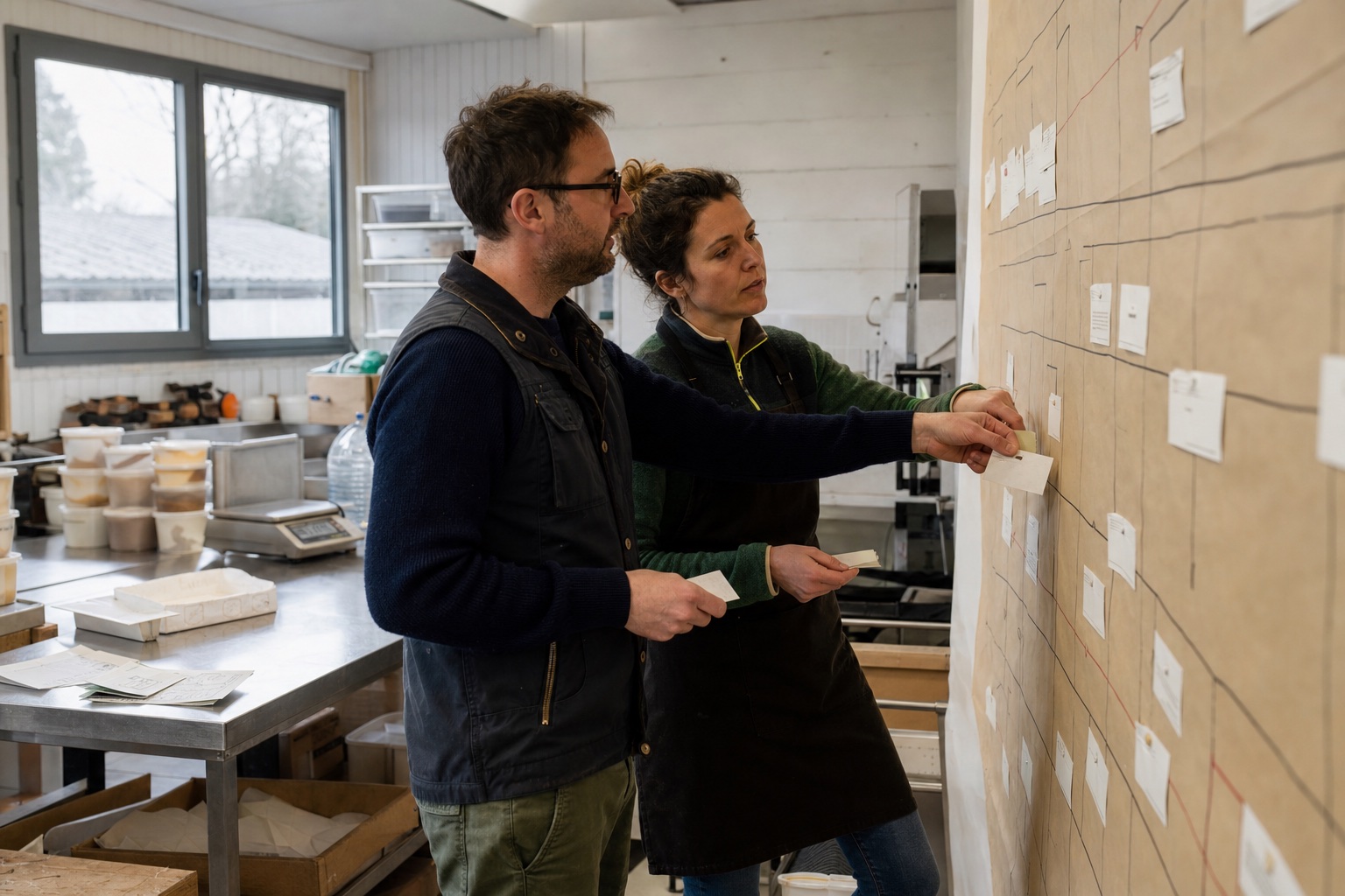Marc et Élise déplacent les étapes du flux directement dans l’atelier